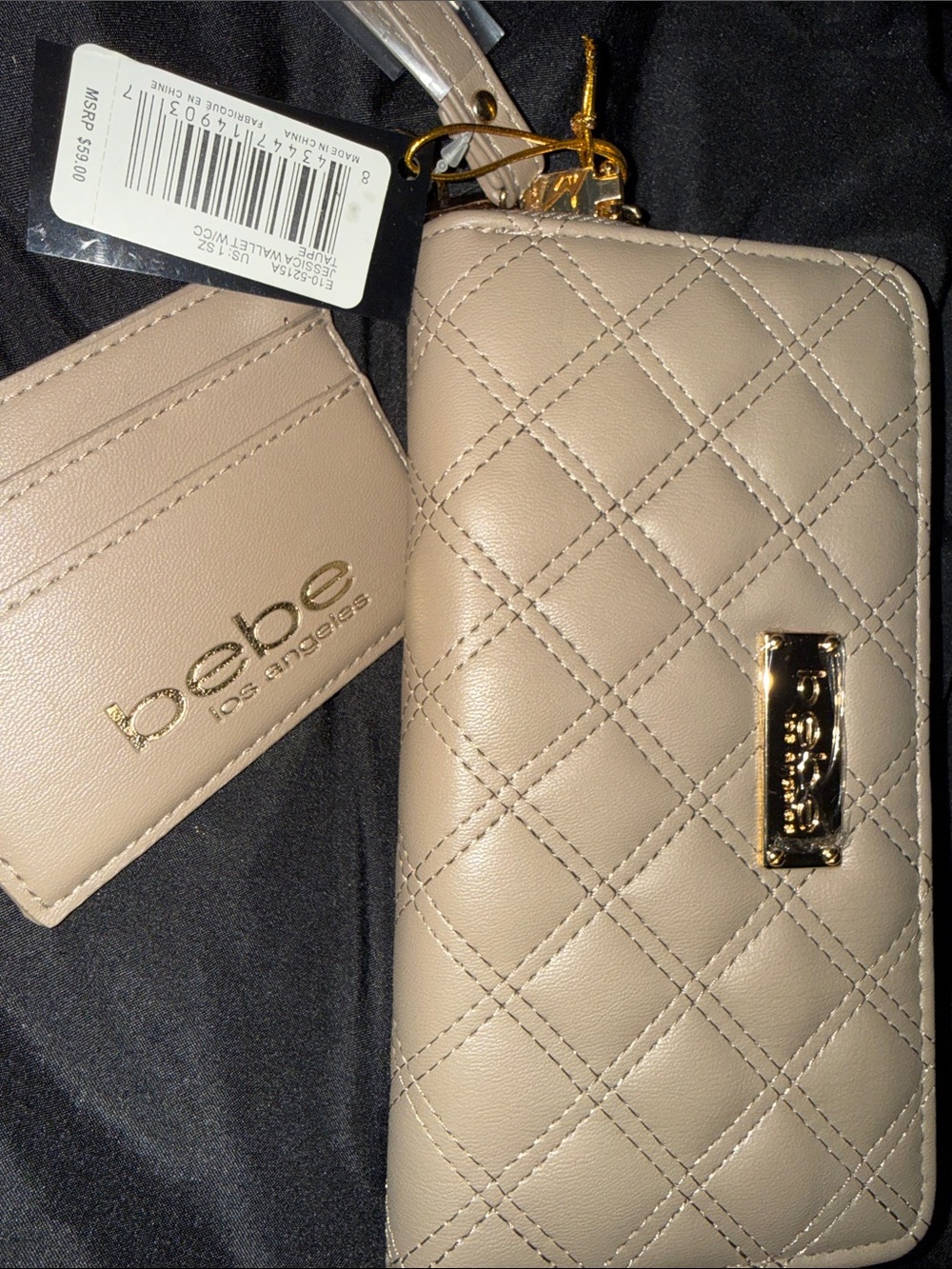 bebe Quilted Beige Phone Wristlet Wallet with Card Holder